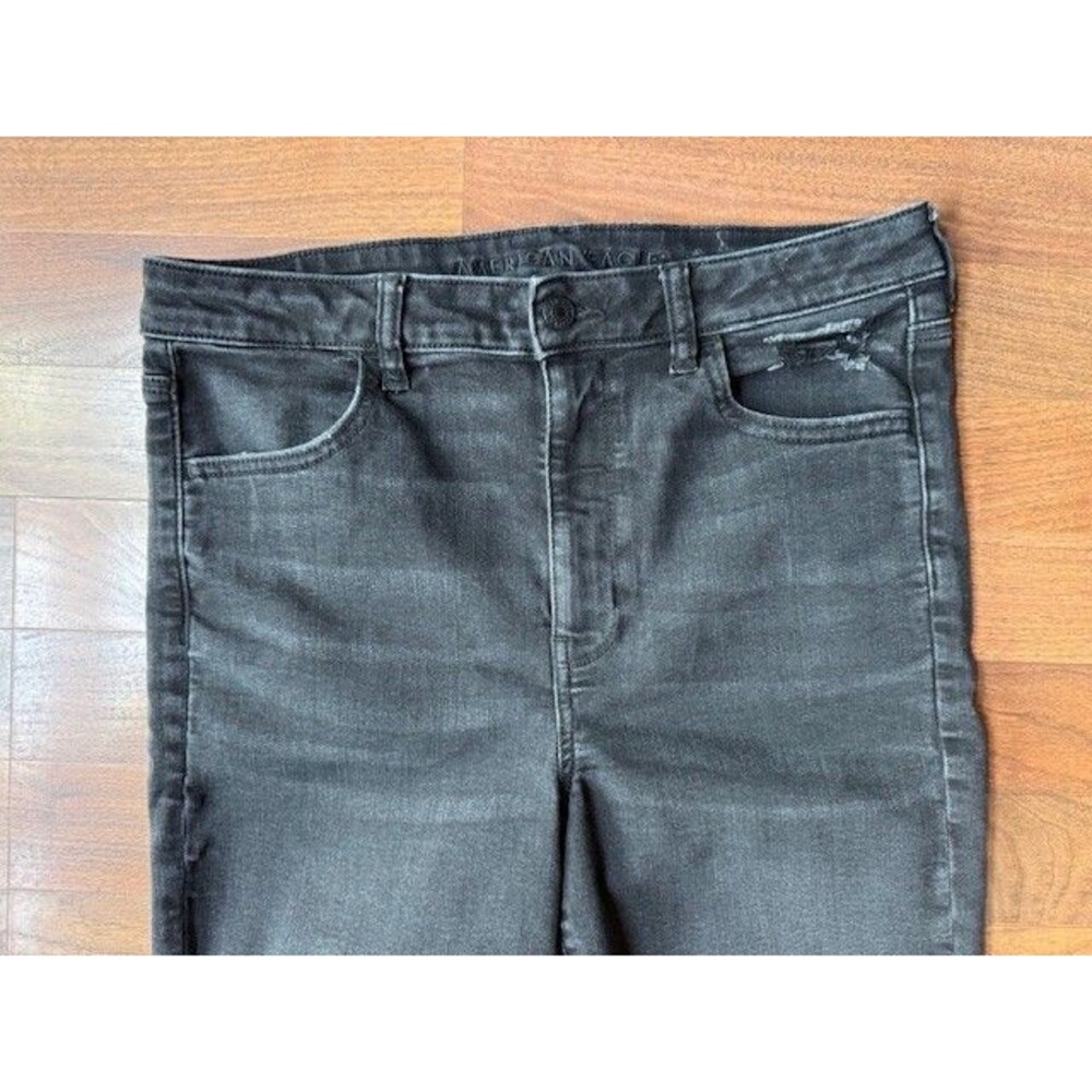 American Eagle Womens 14 SHORT Black Super Hi-Rise Jegging Distressed Denim EUC - Picture 3 of 10
